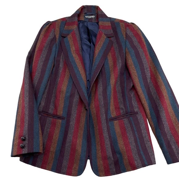 Coatree Blazer Women 8 Red Purple Herringbone Stripe Wool Hungary‎ Jacket VTG - Picture 1 of 12